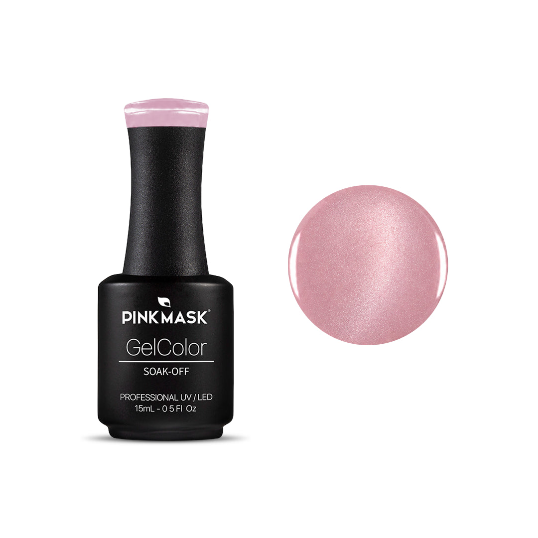 Blush Aura Pastel Cat Eye Gel Polish by Pink Mask - blush pink magnetic gel polish with fine magnetic particles for a luminous cat eye effect.