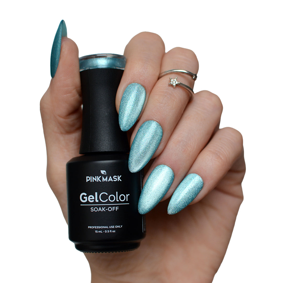 Seafoam Gleam Pastel Cat Eye Gel Polish by Pink Mask - seafoam green magnetic gel polish with fine magnetic particles.