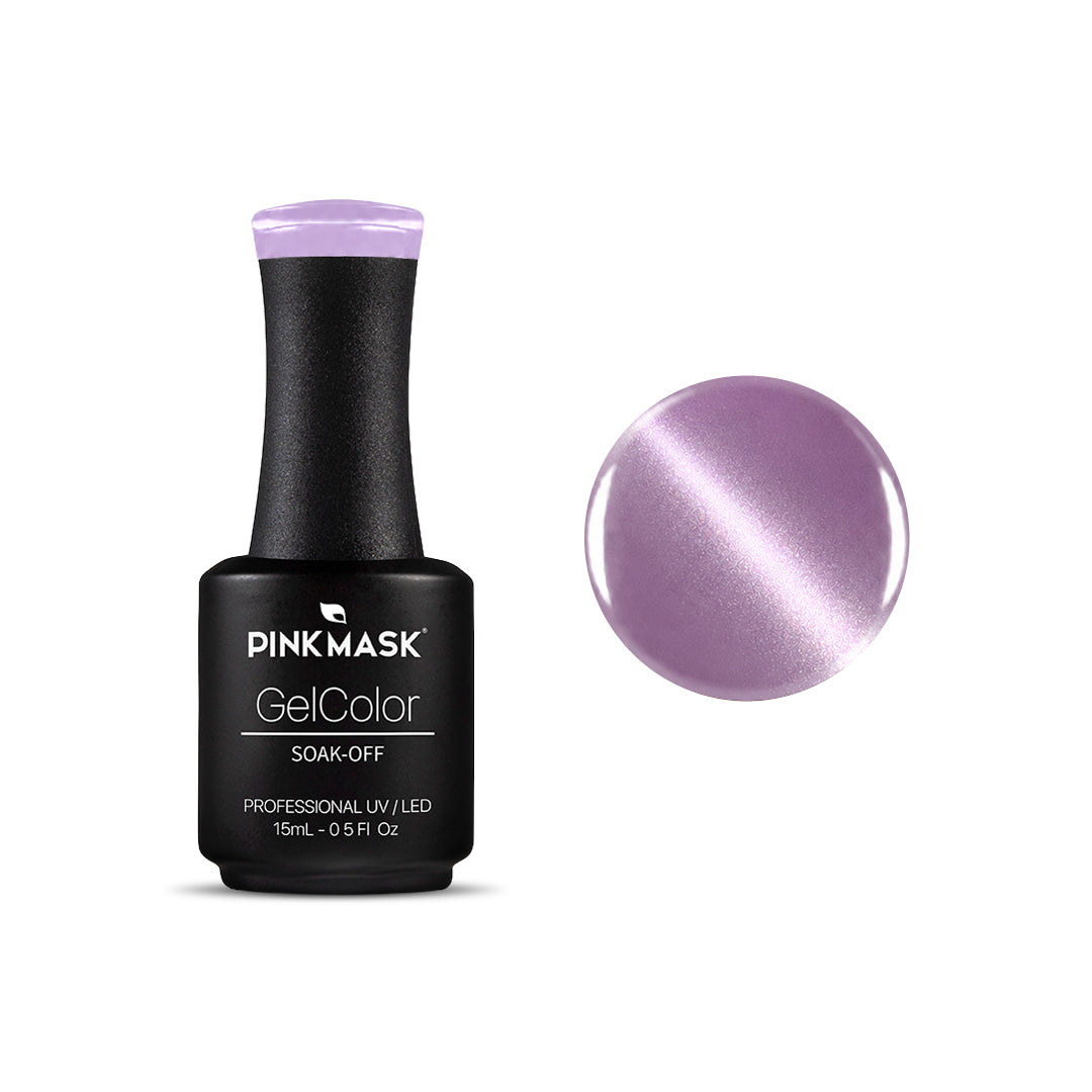 Lavender Halo Pastel Cat Eye Gel Polish by Pink Mask - lavender magnetic gel polish with fine magnetic particles for a luminous cat eye effect.
