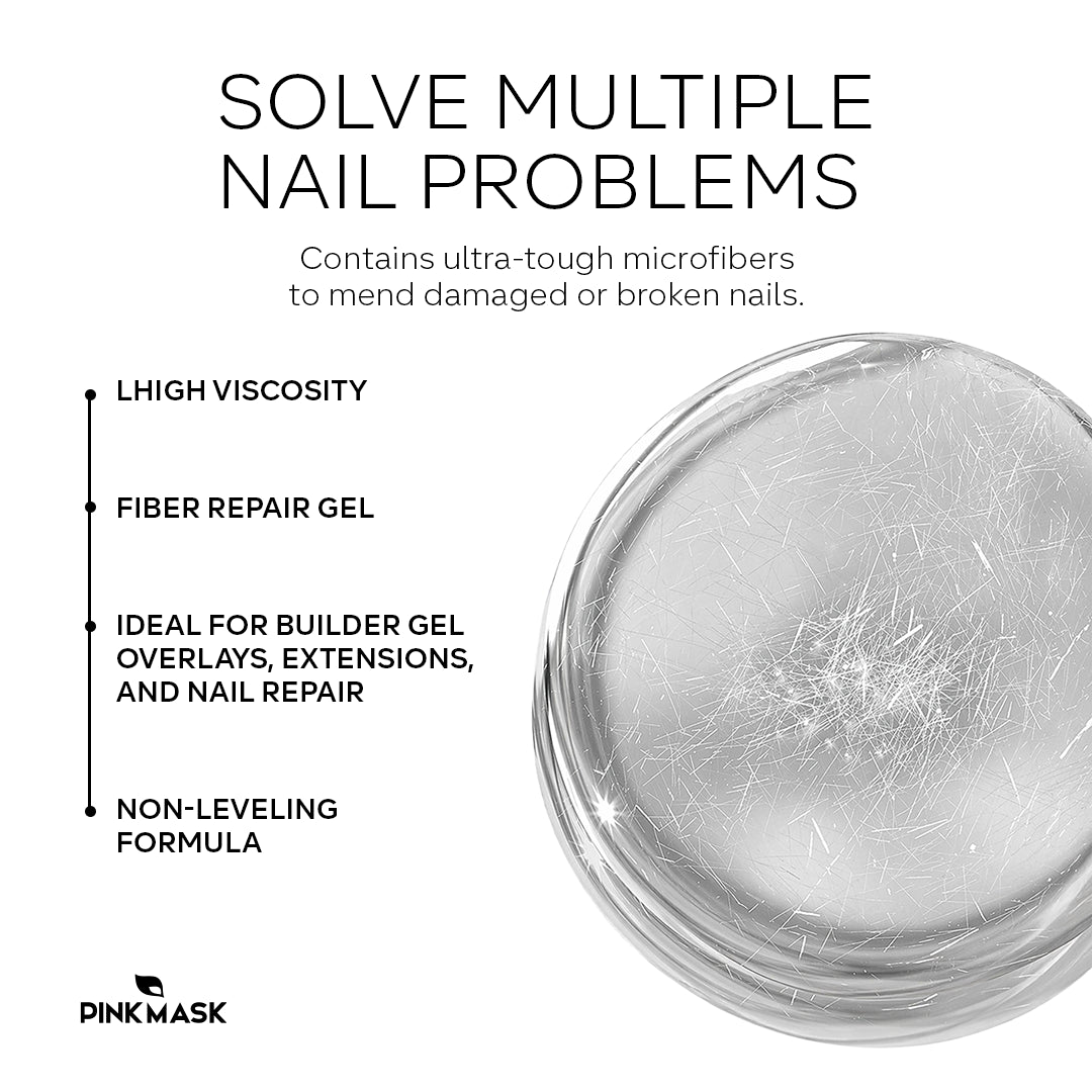 Clear Fiber Glass Builder Gel for nail repair, overlays and extensions.