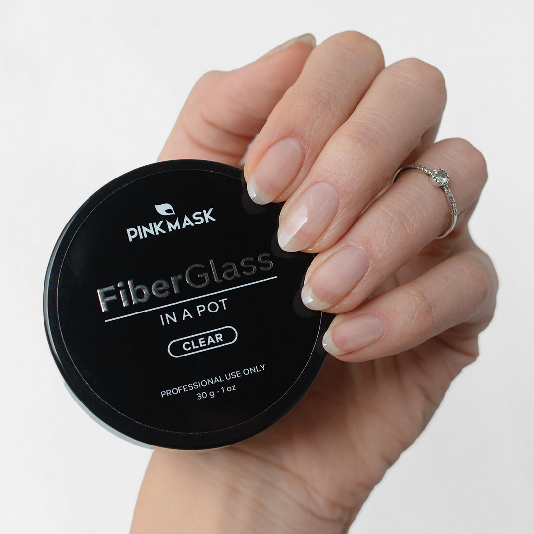 Pink Mask Fiber Glass Builder Gel Clear for nail strengthening and professional nail extensions.