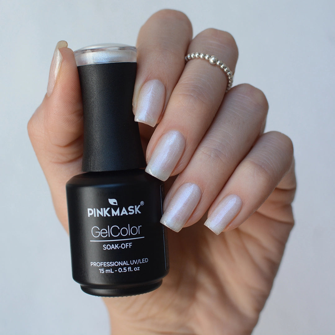 White Nail Polish - Pink Mask - Glitter