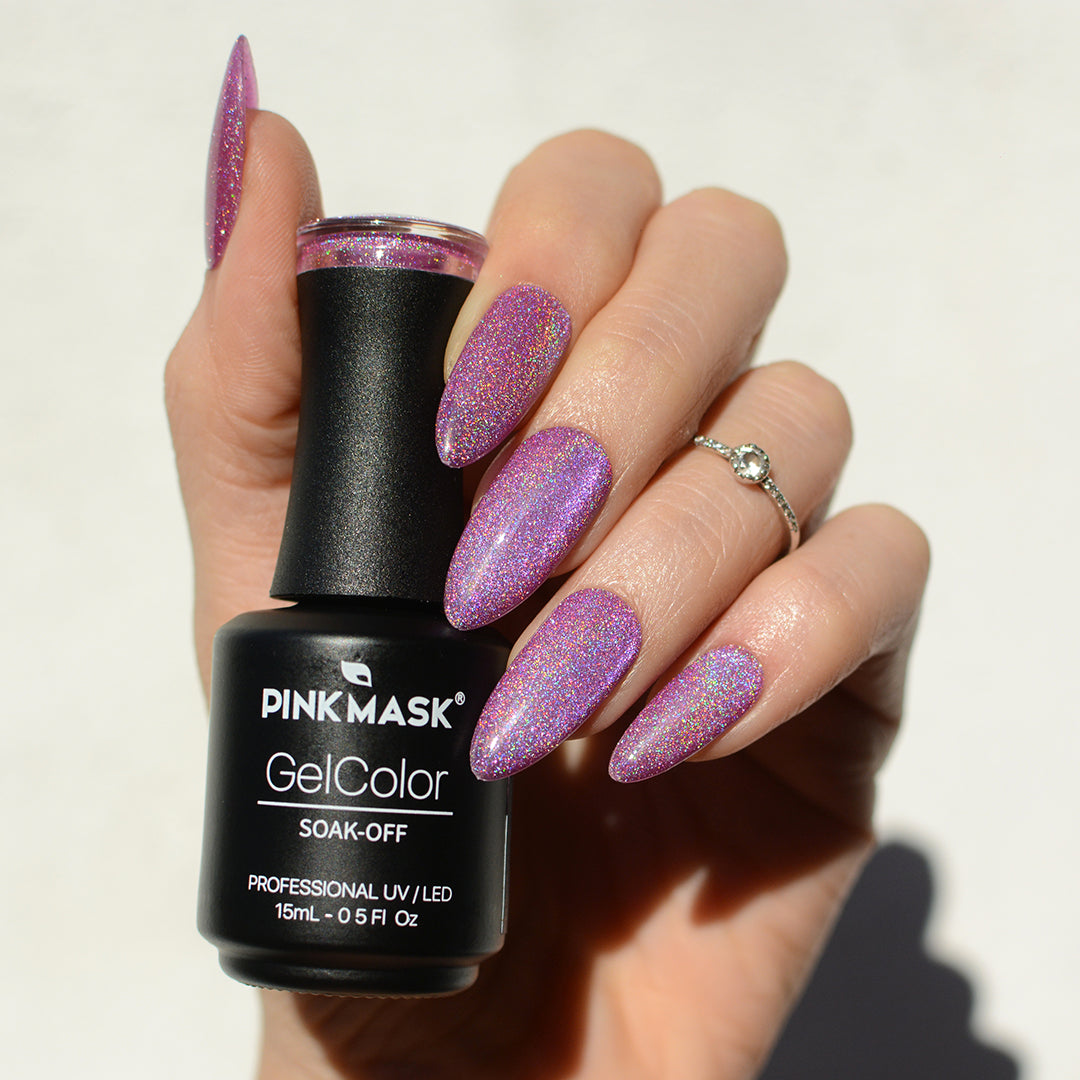 translucent Gel Colors with a holographic Cat Eye effect