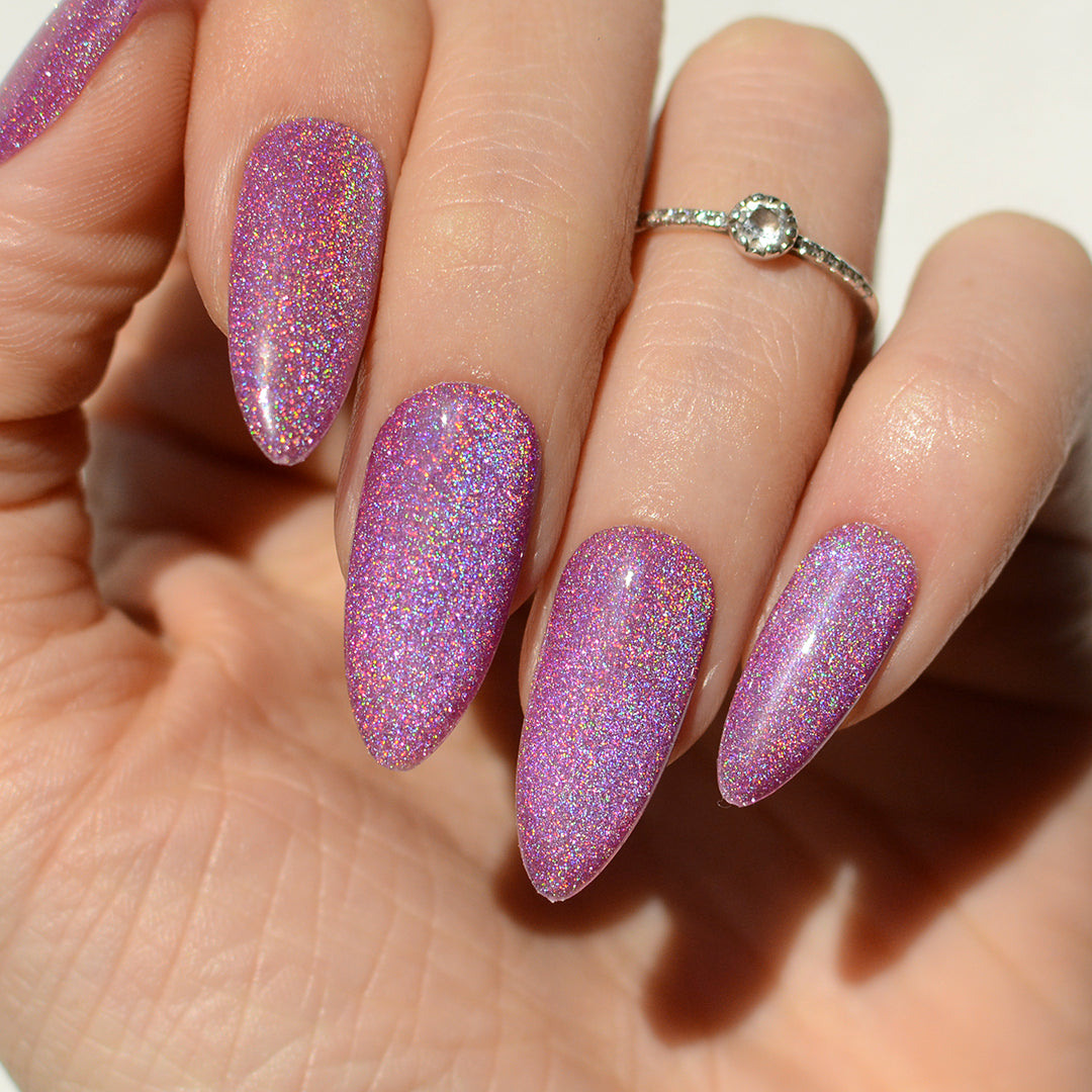Translucent Gel Colors with a holographic Cat Eye effect