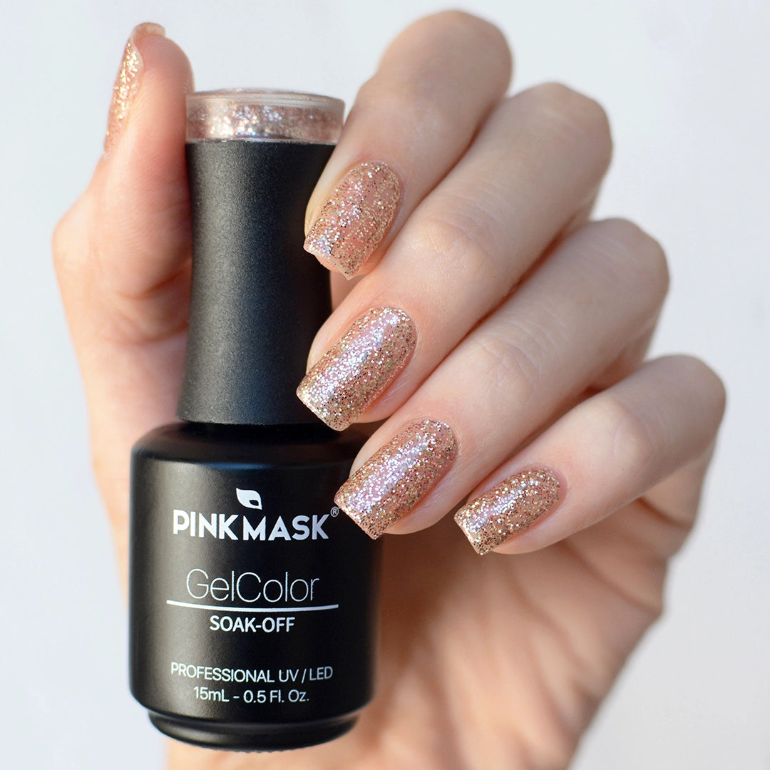 Glitter Gel Color - Pink Mask - vibrant nail polish with sparkling glitter for nail designs