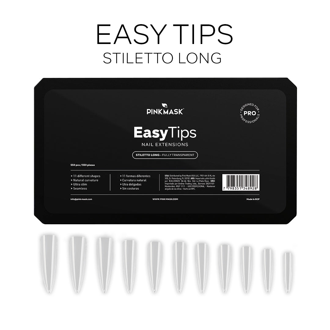 Pink Mask Easy Tips Stiletto Long