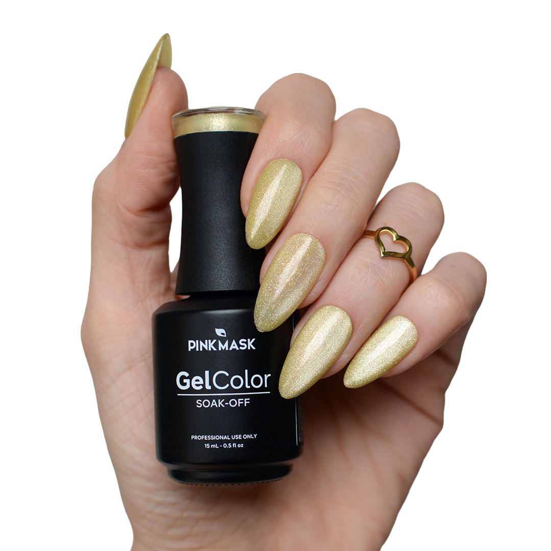 Champagne Pearl Pastel Cat Eye Gel Polish by Pink Mask - champagne pearl magnetic gel polish with fine magnetic particles for a luminous cat eye effect.