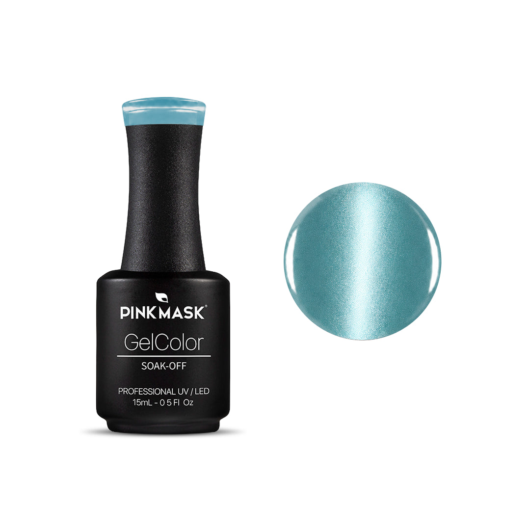 Seafoam Gleam Pastel Cat Eye Gel Polish by Pink Mask - seafoam green magnetic gel polish with fine magnetic particles.